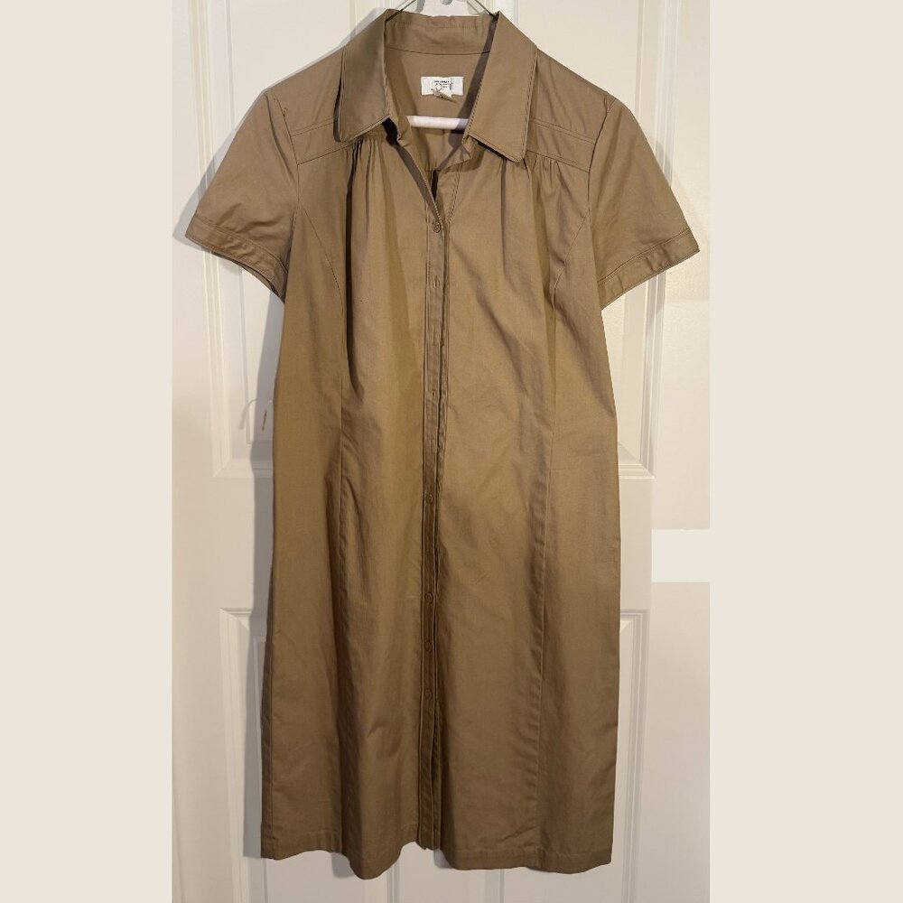 Ann Taylor LOFT Fluid Twill Pocket Shirtdress mustard 8